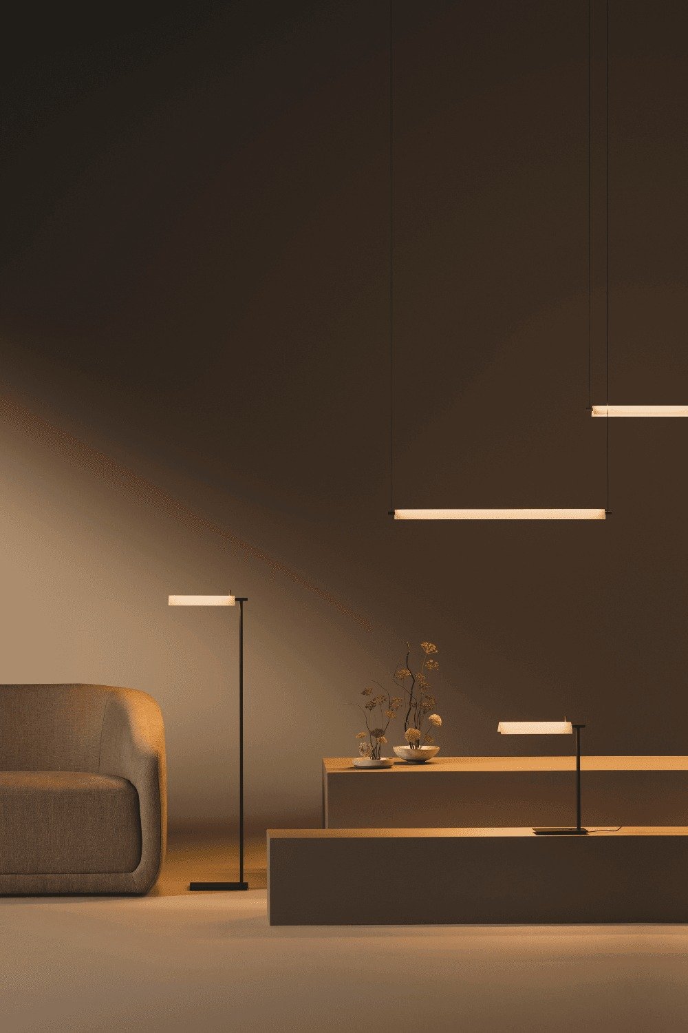 Il·luminació lineal de Vibia en un saló
